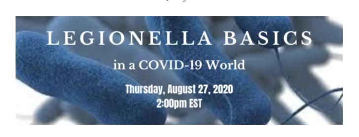 CAGreenbuilding's tweet photo. Webinar: Legionella Basics in a #COVID19 World, August 27, 2pm EST: https://t.co/u3YoaYSSzR Learn the risks of #LegionnairesDisease as #buildings reopen. #HVAC #indoorairquality #air #water #schools #offices #maintenance @RPFEnvironInc #MaineIndoorAirQualityCouncil #MIAQC #health https://t.co/dXSt7EDTgH