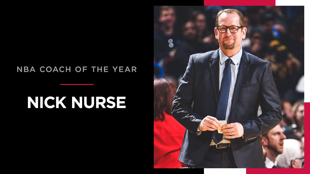 Nick Nurse has been named Coach of the Year after leading the Raptors to their best win percentage in franchise history 🙌