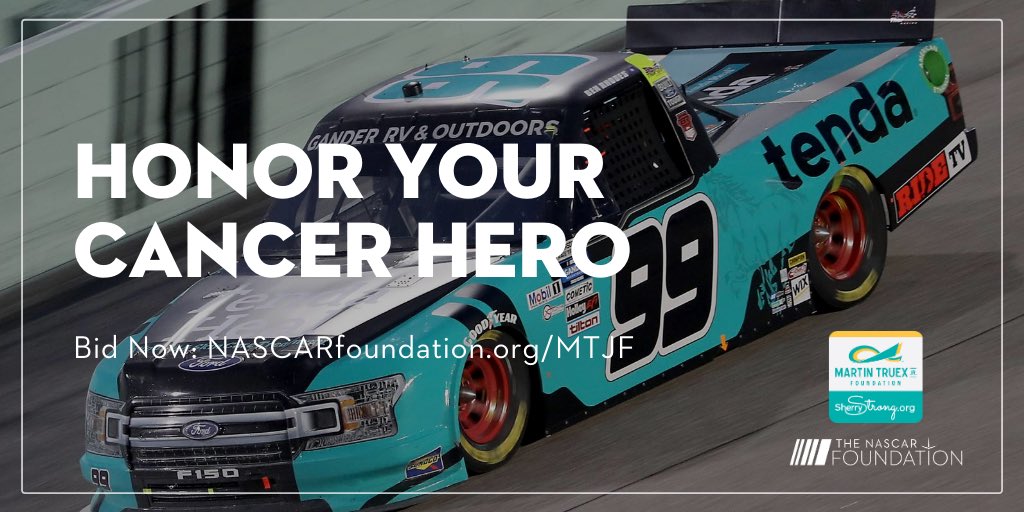 Honor Your Cancer Hero by having them “ride” on our trucks at @LVMotorSpeedway on Sept. 25!

Bidding open now until Sept. 1 at NASCARFoundation.org/MTJF

@MTJFoundation | @NASCAR_FDN | | @ebay | #HeroesRideAlong #Ebayfinds | #EbayforCharity | #childhoodcancer | #ovariancancer