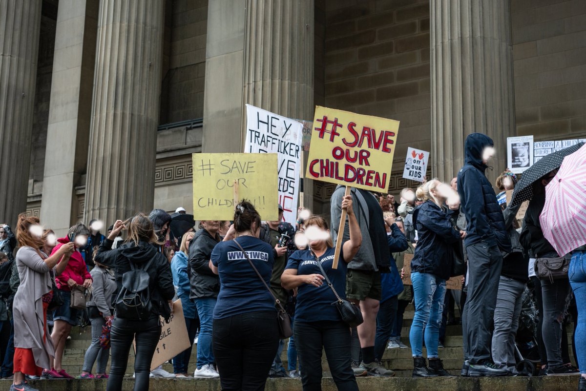 Liverpool: "A few hundred people at the event. The wearing of masks was openly discouraged and I was watched closely by many for wearing one. Lots of people had QAnon placards and the use of hashtags associated with it was rife. The word scamdemic was said to me several times"