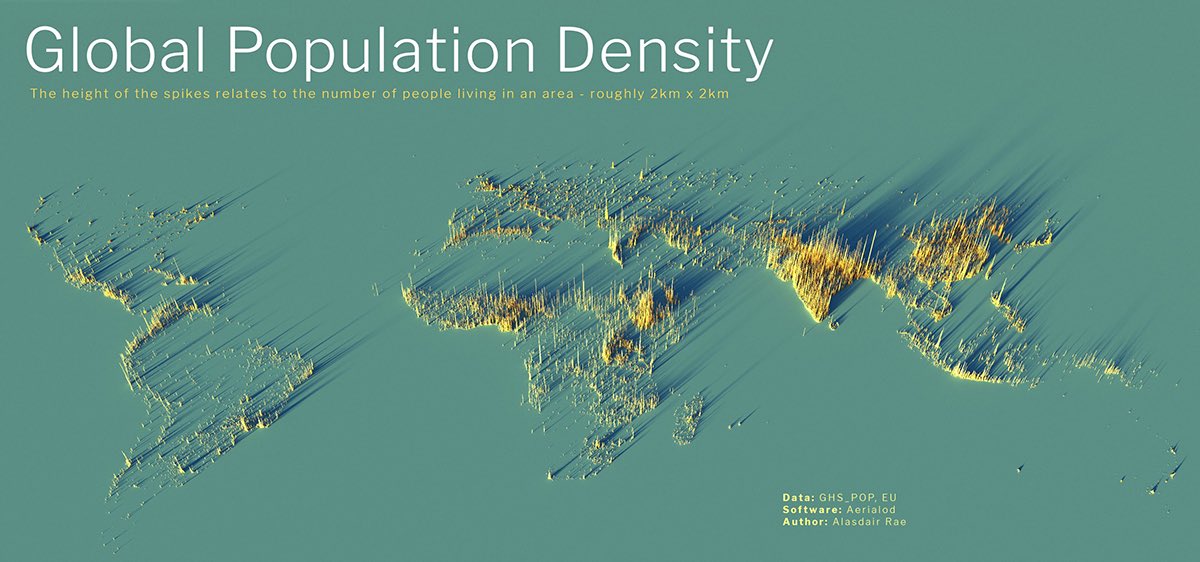 Cool look at global population density from <a href="/VisualCap/">Visual Capitalist</a>