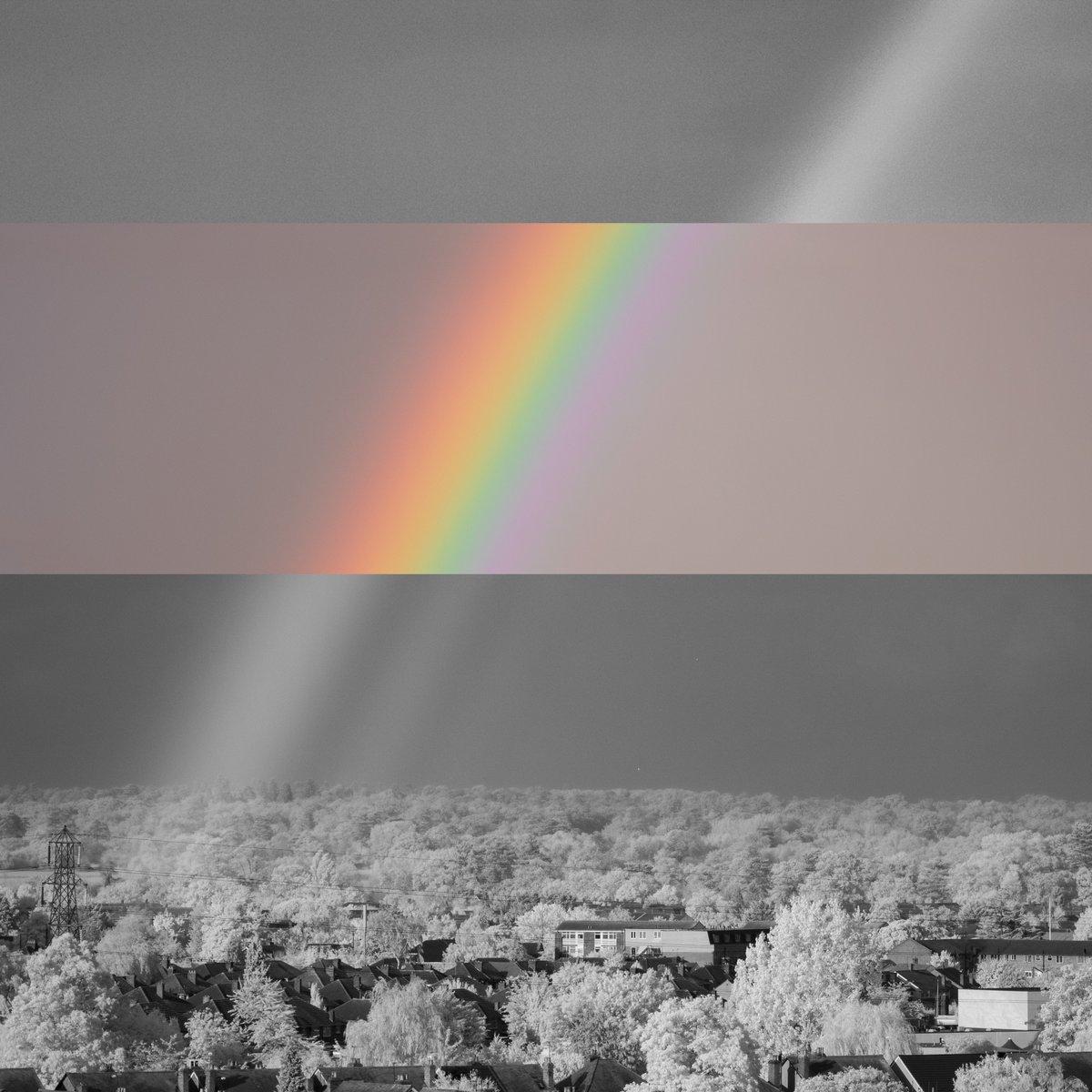 There is more to rainbows than the human eye can see: here is how a rainbow extends into the infrared and ultraviolet.

Photos: ultraviolet, visible (obviously), infrared, and a composite showing how UV is beyond the violet in a rainbow, and IR beyond the red end.