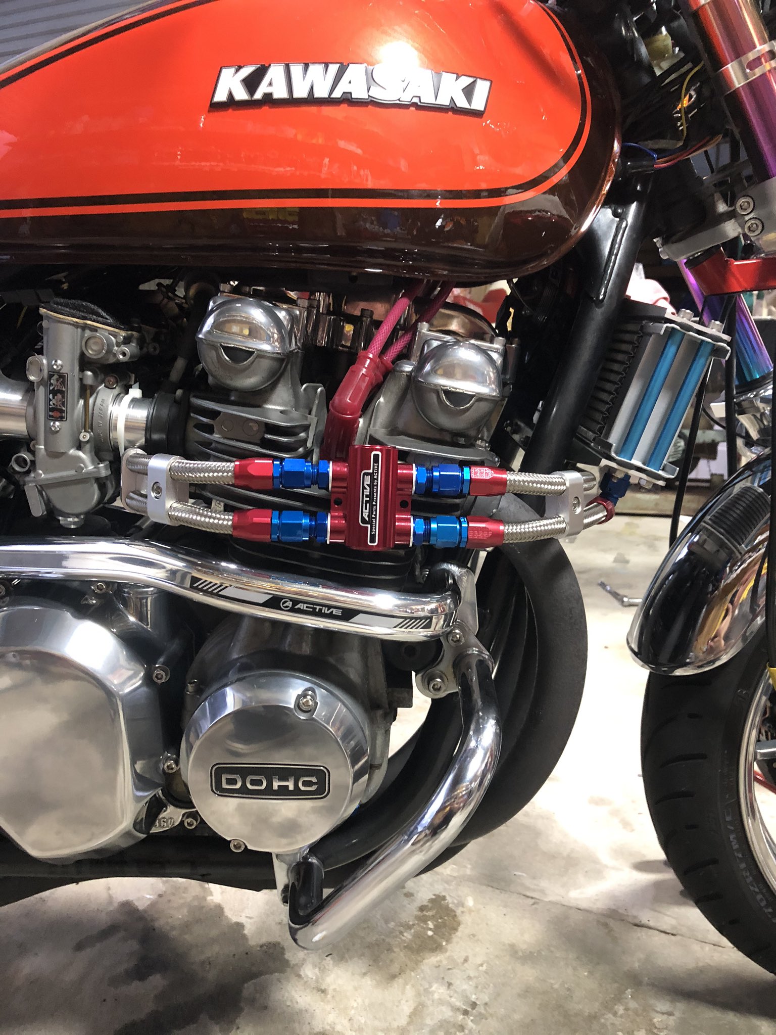 高い素材 ゼファー400 オイルクーラーサイド回しアクティブサーモスタット パーツ