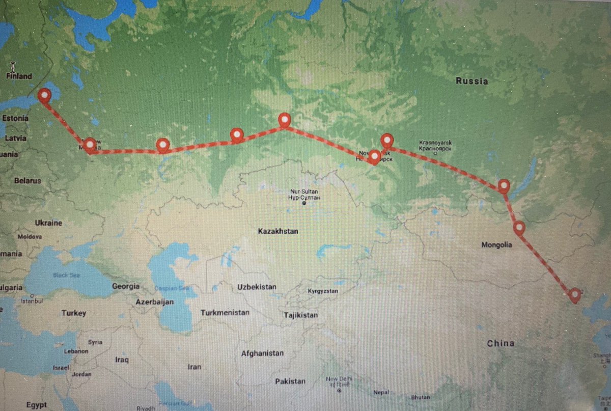 Trans-Siberian (family) trip, a thread:Exactly a year ago, I took a month-long trip with my wife  @LTSantoro1 & then 2-year-old daughter from St Petersburg to Beijing via Mongolia on the trans-Siberian railway & we stopped & visited multiple cities along the way.Our trip:1/x