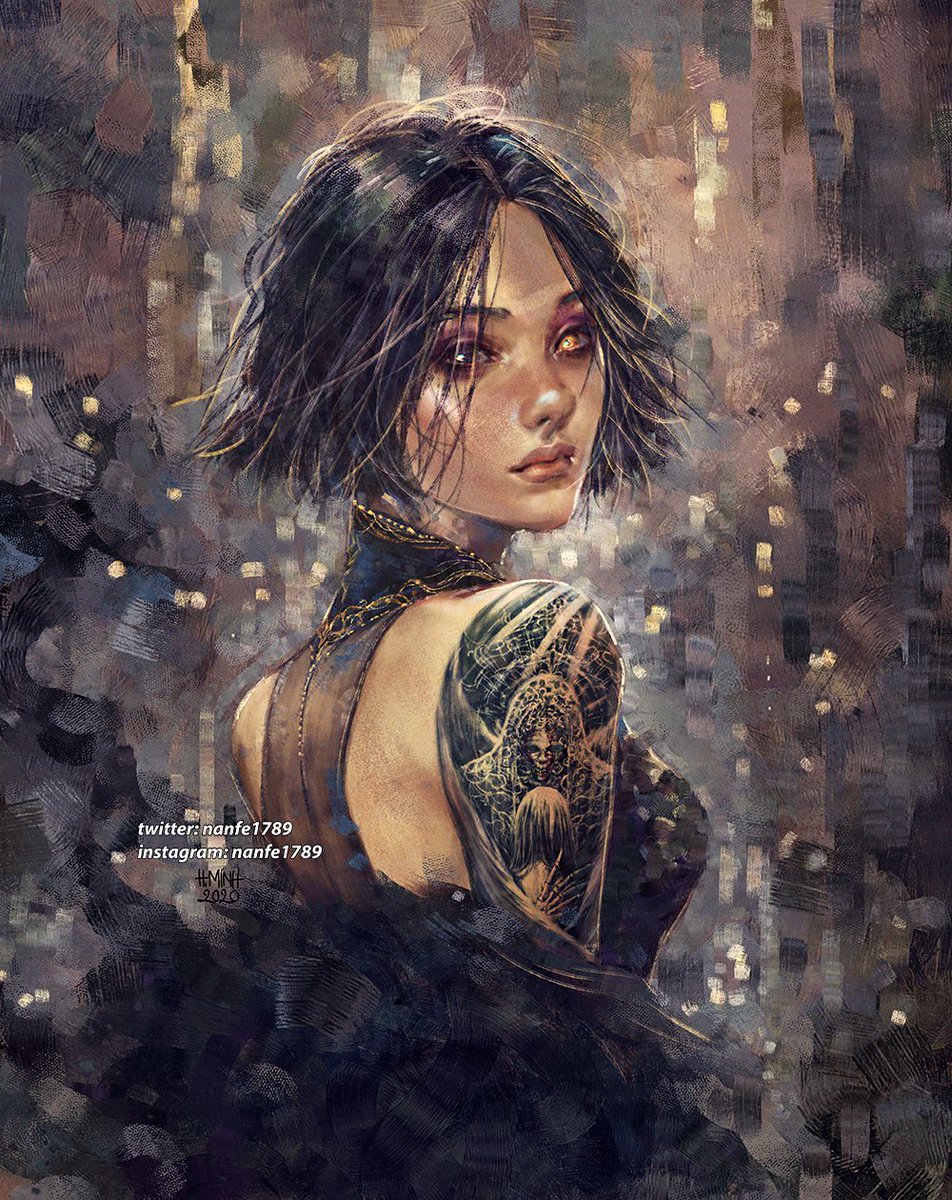 short hair a quick painting of a short-haired girl, not really quick since  it took me around 3 hours to finish, i kept going back and forth for the  tattoo and decided, image size:952x1200