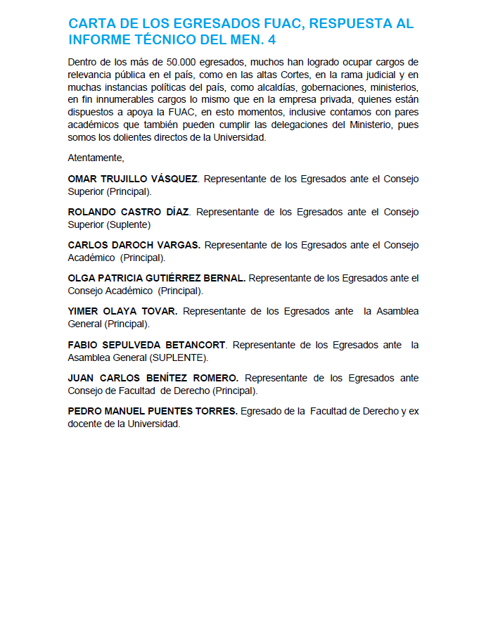 Egresados_fuac's tweet photo. Carta de los Egresados FUAC, a la Ministras de Educación. 2 @Mineducacion , @VictoriaBxE  @UniAutonoma_Col, @Egresados_fuac https://t.co/9UD1yThP9O