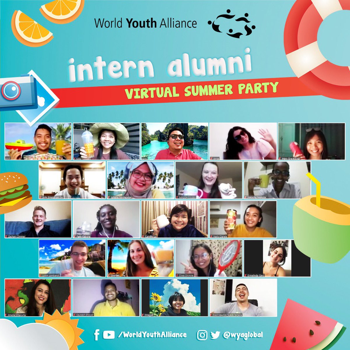 wyaglobal's tweet photo. Thanks to our intern alumni for bringing on the summer vibes in our virtual party! 😎🍹🌴☀️ We look forward to seeing you guys in person in the future! #BestInternship #WeAreWYA
-
Are you the next WYA intern? Apply for our online internships at https://t.co/60jm80BUPq https://t.co/MwiBUfupYG