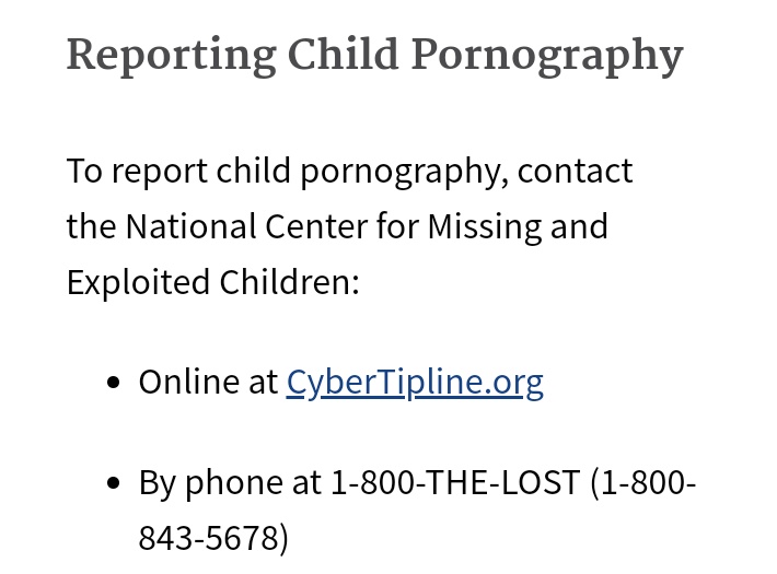Also if you have the time you can report the accounts to this cyber crimes tip line. I just stated that these accounts were found to be exploiting children and listed the handles.  @MissingKids
