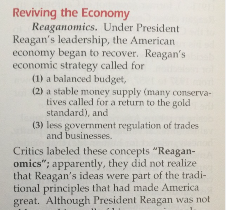 You knew it was coming. Reagan's economic system was a return to traditional American principles "that made America Great."