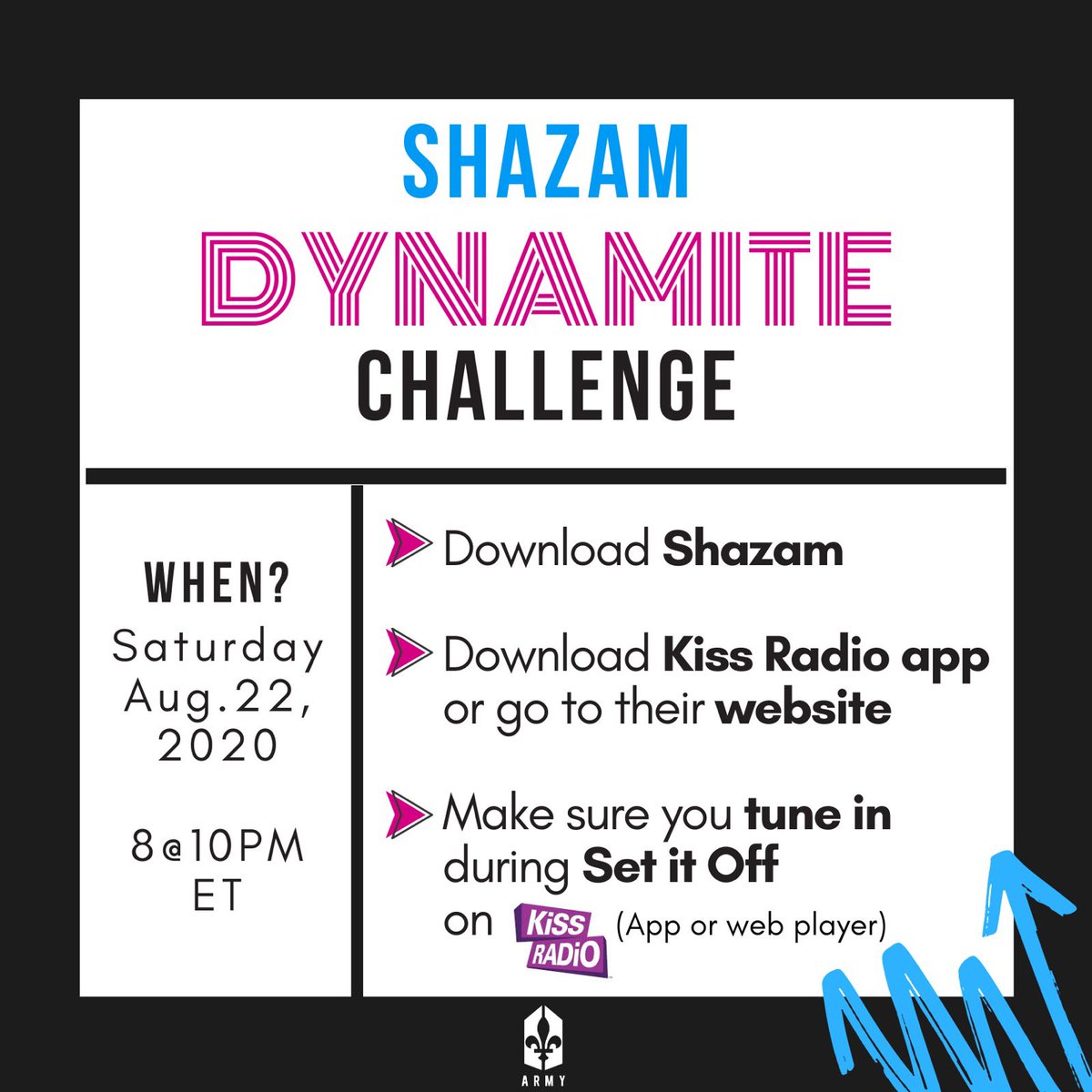 Dynamite will be playing on Set it Off from 8 to 10pm EST. Follow the instructions in the pictures and don’t forget to use the  #SetItOff , tag us and the radio DJ with a screenshot of you shazamming! We’ll retweet and repost you. Let’s get it!