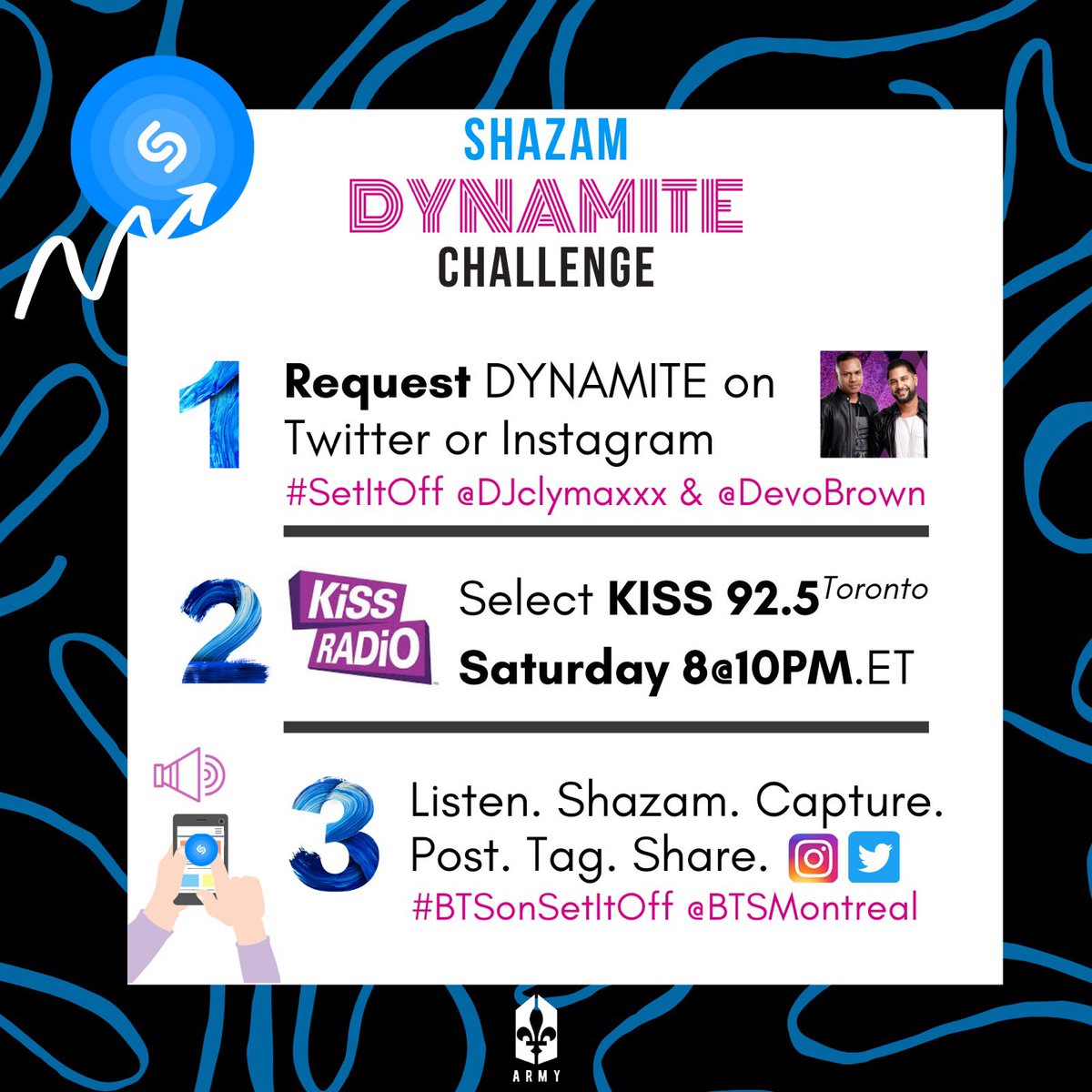 Dynamite will be playing on Set it Off from 8 to 10pm EST. Follow the instructions in the pictures and don’t forget to use the  #SetItOff , tag us and the radio DJ with a screenshot of you shazamming! We’ll retweet and repost you. Let’s get it!