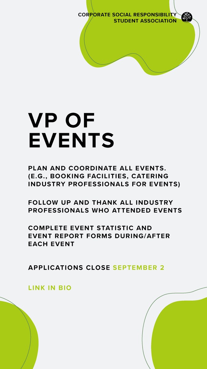 CSRSARYERSON's tweet image. Are you interested in leading a more sustainable future? Do you enjoy planning and executing initiatives? Are you interested in hosting events? If you answered “yes” to any of these questions, check out our VP of Events role opening! docs.google.com/forms/d/e/1FAI…
