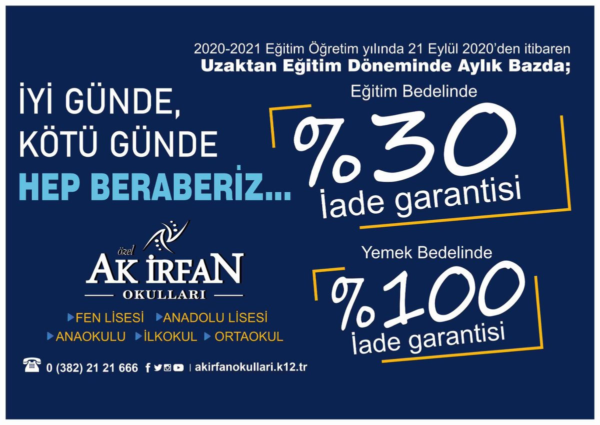 ☺️ İyi Günde, Kötü Günde, HEP BERABERİZ...
     Ak irfan Koleji 8. ve  12. Sınıflar 24 Ağustos 2020 de  Yüz Yüze Eğitim ve Öğretime Başlıyor...
📍DOĞRU YERDESİN
✅Tecrübeli ve Başarılı
📞(0382) 212 16 66
#dogruyerdesin #aksaray #akirfankoleji #anadolulisesi #fenlisesi #eğitim