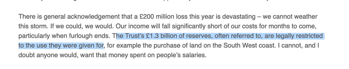 Hello  @NationalTrust — Can I query the statement you made yesterday, which states that "The Trust’s £1.3 billion of reserves, often referred to, are legally restricted to the use they were given for".  https://www.nationaltrust.org.uk/blogs/directors-blog/our-vision-for-places-and-experiences (1/3)