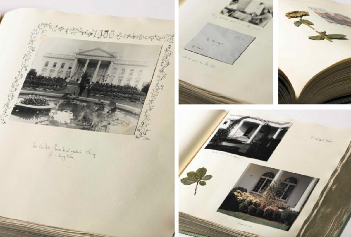First Lady Jackie Kennedy made this scrapbook for Bunny Mellon. “I couldn’t sleep all the night that Jacqueline Kennedy gave me this wonderful scrapbook tracing the history of the gardens–the Rose Garden and the Jacqueline Kennedy Garden that I did for the White House"