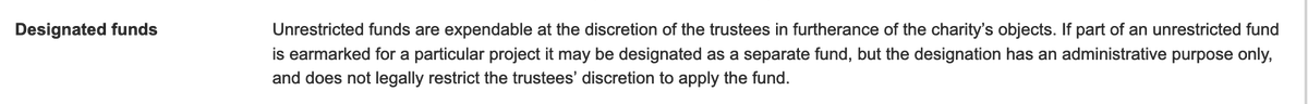 PS Just to be clear on the Charity Commission definition of a "Designated Fund", here it is  https://ogs.charitycommission.gov.uk/glossary.aspx 