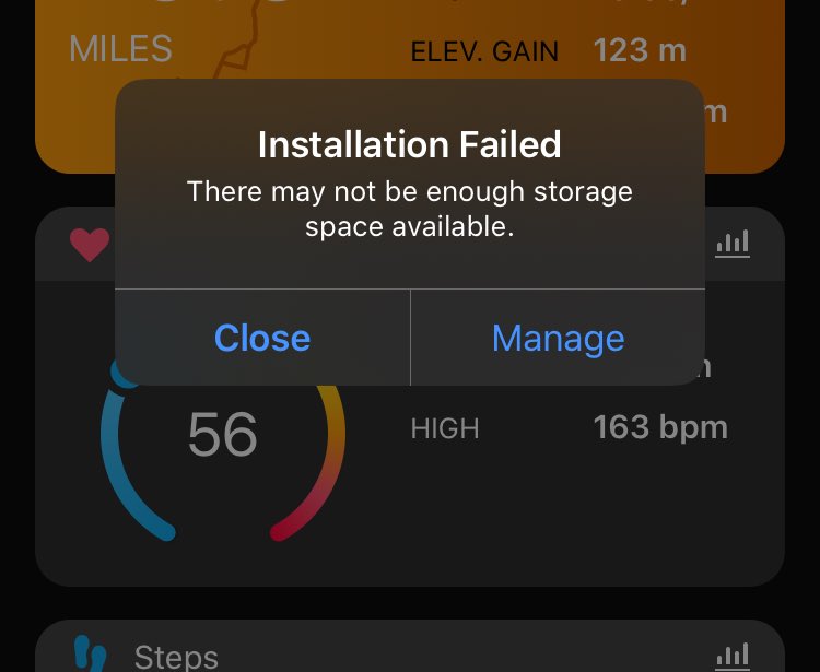 ro_co2's tweet photo. ⁦@Garmin⁩ please can you tell me why I am suddenly getting this message after the iOS 13 update? I’ve gone into manage and deleted some runs but I still can’t sync my watch. Can you help? https://t.co/Vknal8y5J3