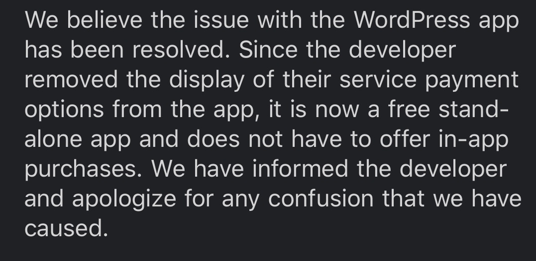 Apple не станет требовать от WordPress встроить покупки в приложение — разработчик уже согласился это сделать