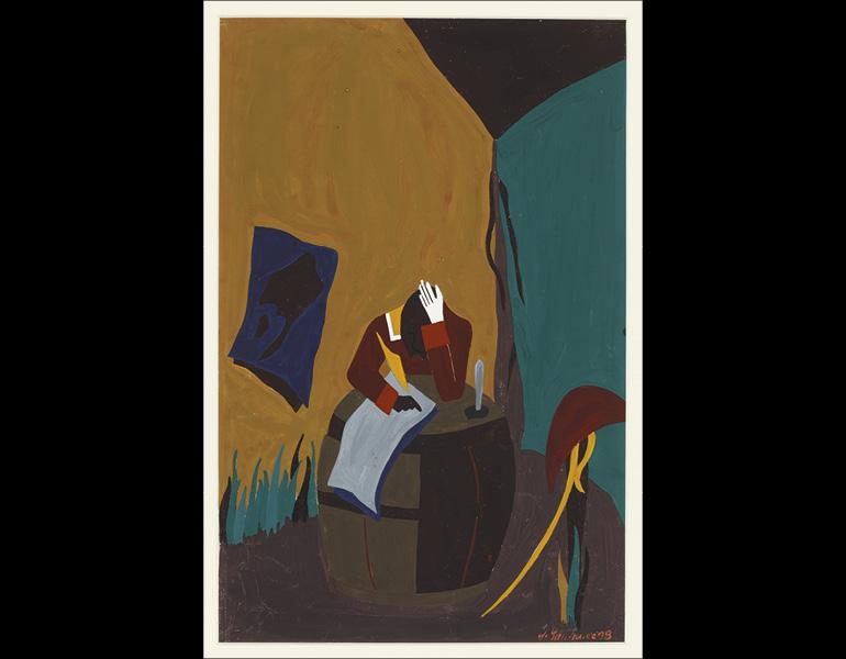 AgeofNapoleon's tweet image. In honor of the 229th anniversary of the Haitian Revolution, here are 4 images from Jacob Lawrence's series "The Life of Toussaint Louverture"
