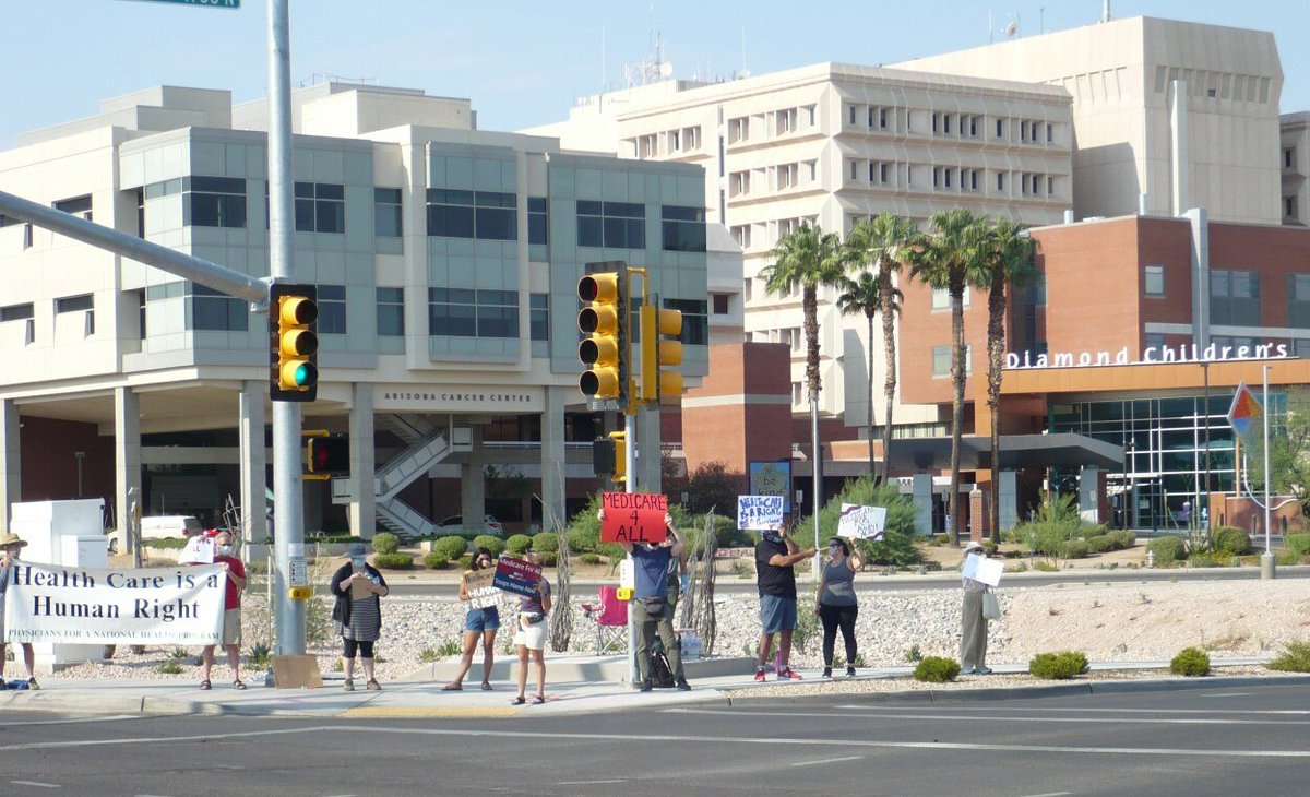 Another Tuscon action, this one outside Banner University Hospital.Arizona is HOT for  #MedicareForAll! 