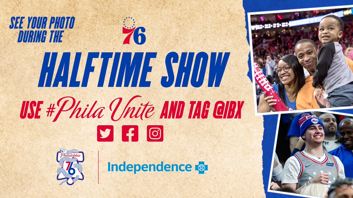 sixers's tweet photo. See yourself in our virtual halftime show on our Facebook page during our home games.
 
Use #PhilaUnite and tag @IBX. 📲 https://t.co/4PCGOMp4li