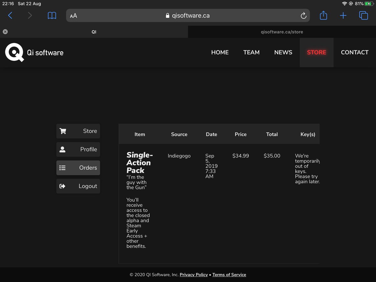 Gotta love it... I backed the game nearly a year ago, yet I’ve heard plenty of recent backers have their keys... ‘preciate ya <a href="/deadmattergame/">Dead Matter</a> #deadmatter
