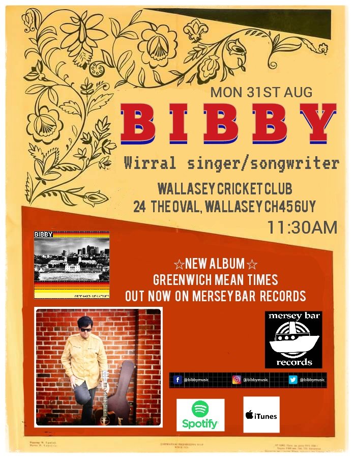 Bank holiday monday.

We're taking the Mersey Bar Sound system to Wallasey Cricket Club.
A live set from 
@Bibbymusic 

Performing at noon! 

#livemusic
#wirralmusic
#merseysidemusic