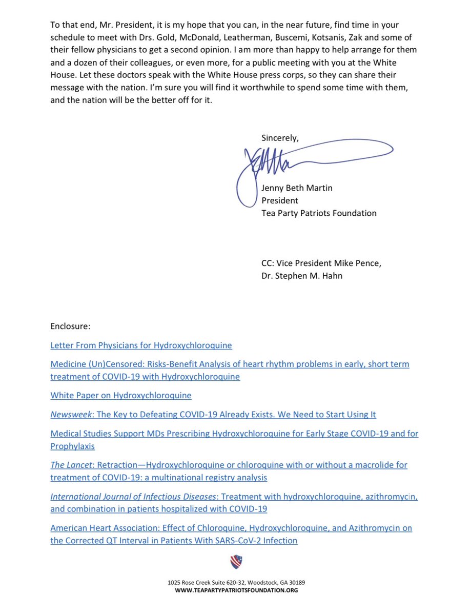 On August 6th, I sent a letter to  @realdonaldtrump calling for another Emergency Use Authorization on HCQ signed by 700+ physicians from all 50 states & 4 other countries. Together, they represent 4303 years of training & 17,886 years of practice.Link: https://tpp-resources.s3.amazonaws.com/documents/HCQ-Letter-to-President-Trump-FS.pdf  https://twitter.com/realdonaldtrump/status/1297148038385991680