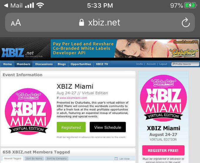 Guessing this means I&rsquo;m registered to Xbiz https://t.co/bwflHlnp3j