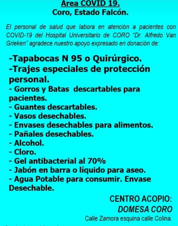 VPITV's tweet photo. #ServicioPúblico Médicos y sociedad civil buscan recaudar insumos de bioseguridad para el personal sanitario que labora en las salas de triaje de los centros centinelas de Coro y Punto Fijo, en el estado Falcón, en medio de la pandemia del coronavirus #22Ago https://t.co/wtOqETYe3B
