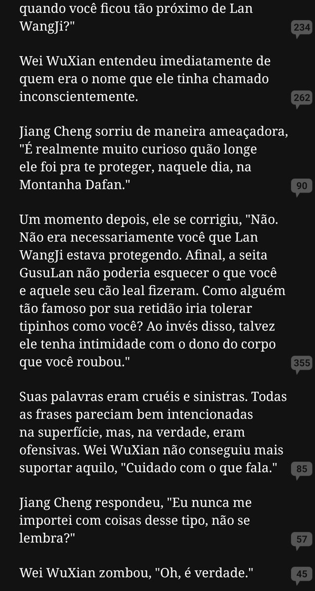 ー quando o wuxian entra em pânico com a fada tão perto de si, ele não chama pela yanli, como no dorama. na novel, wei ying chama pelo wangji mesmo. e jiang cheng insinua que wangji tenha se envolvido com mo xuanyu para querer proteger tanto esse corpo que "wuxian roubou".
