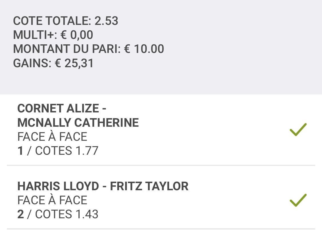 BelgoProno's tweet photo. #Montante | Étape 1 ✅ 
Objectif : 10€ ⇨ 100 €

Première étape ! 🔥✅

• Cornet + Fritz (2,53) ✅
💰10€ ⇨ 25,31€ ✅

♻️&amp;❤️ si tu as suivi !
Poste ton ticket en commentaire ! 🔥 

#TeamParieur #ParionsSport #Montante #MontanteBelgoProno https://t.co/tzfLd0CYz2