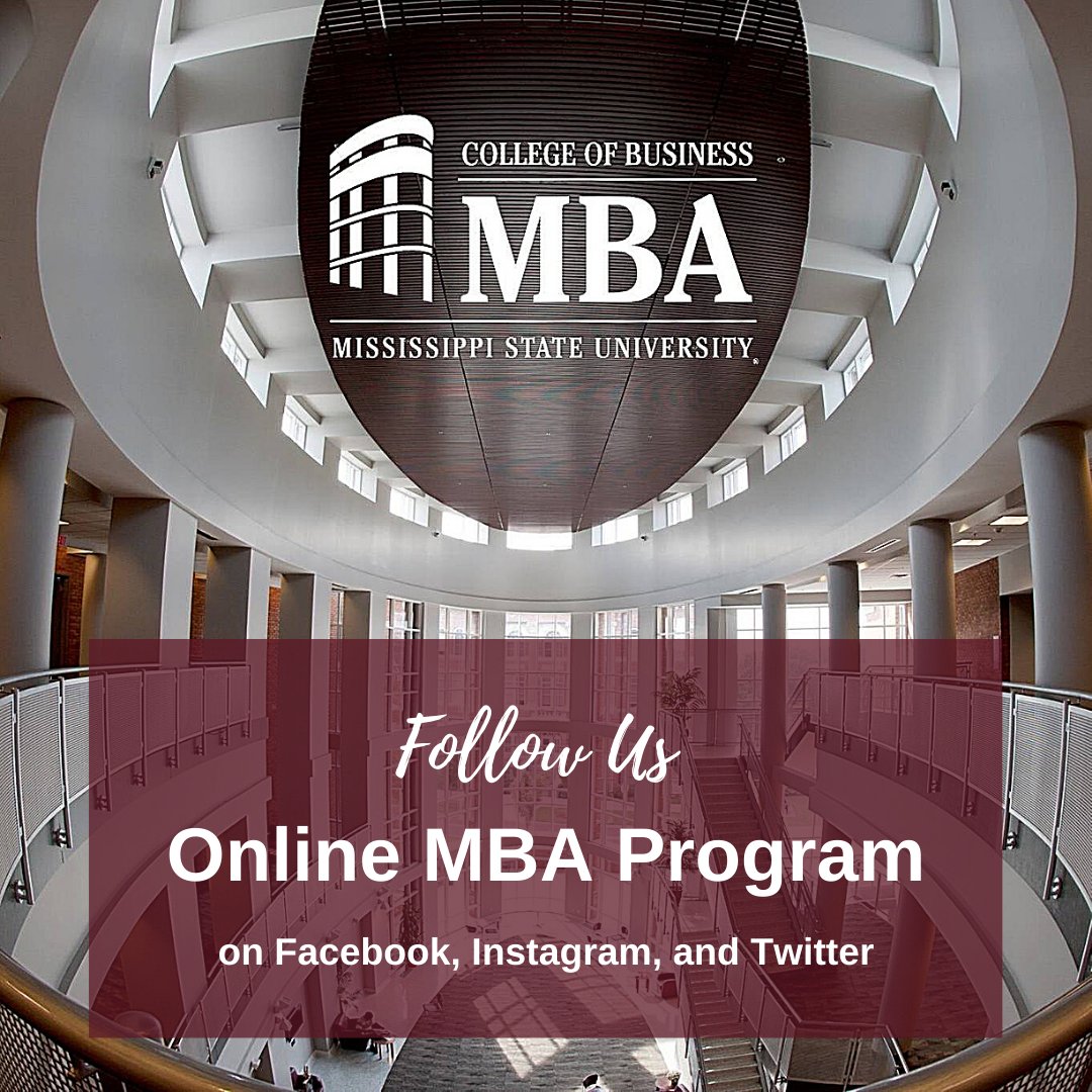 MSStateMBA's tweet image. Thank you all for supporting our page! We want to let you know that the Online MBA program also has social media platforms. Please give it a follow on Facebook, Instagram, and Twitter! #msstatemba #msstateonline