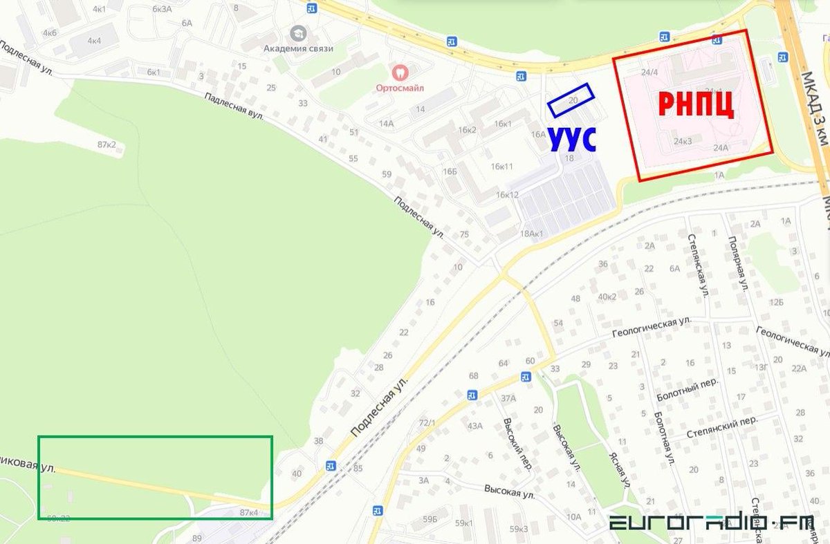 More details on Kryutsou's death. The map published by  @euroradio shows that the phone signal might come not from Hospital (РНПЦ) but from the Police department (УУС) which is nearby. And the forest where the body was found is not far away.