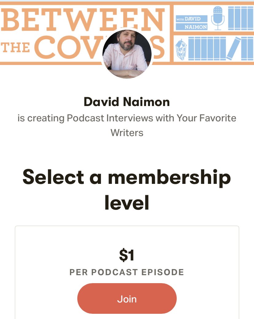 GabrielleBates's tweet photo. Only 1-2% of people who listen to @DavidNaimon’s podcast Between the Covers support the show &amp; that is not ok w me.

If you love these hugely generous, deeply researched interviews, *please* give via @Patreon, even if you can only swing $1 an episode. https://t.co/3ifLXhYyD1 https://t.co/V0oxRkS7rM
