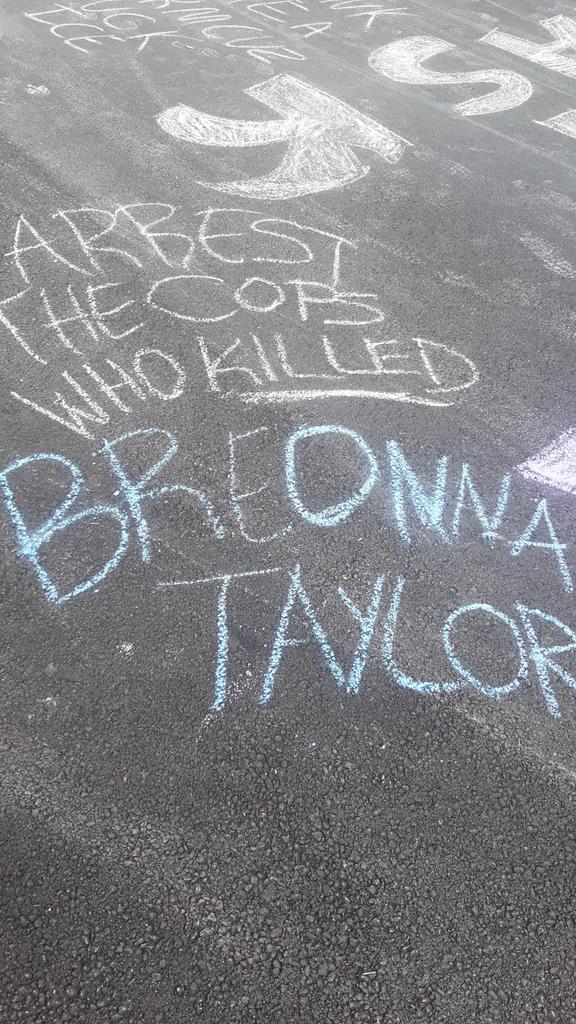 Meanwhile, further East on Kirkwood Avenue towards IU& #39;s Sample Gates messages in support of BLM have been written with chalk into the closed off street