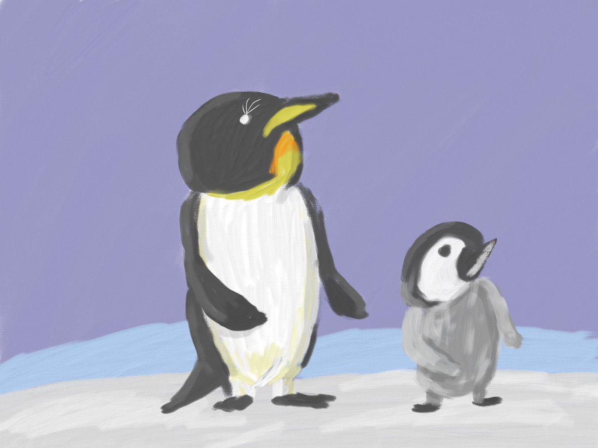 Aki イラストレーター 皇帝ペンギンと赤ちゃんペンギン アート 絵 Artlife Illust Illustrator Illustration イラスト イラストレーター 動物 ペンギン 赤ちゃん 親子 動物イラスト 芸術同盟 絵描きさんと繫がりたい イラスト好きな人と