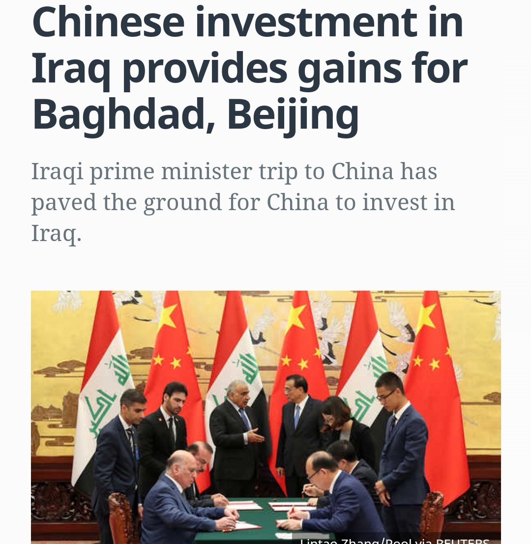 “One area that China is helping in is developing oil fields. Baghdad is trying to entice China with oil to secure greater investment from Beijing. So if this really goes through, it will be a win-win partnership for both states,” Kinani said. https://www.al-monitor.com/pulse/originals/2019/09/iraq-china-economy.amp.html?skipWem=1