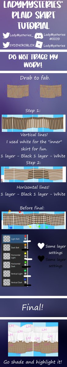LadyMTutorials's tweet image. ♡ Skirt Tutorial ♡

Made in 2020.

♡

Be sure to click and open it to it&apos;s full size to able to read it!

♡
#Roblox #RobloxDev #RBXDev #robloxclothing  #RobloxClothes  #robloxclothingdesigner #robloxclothingtutorials #robloxclothingtutorial