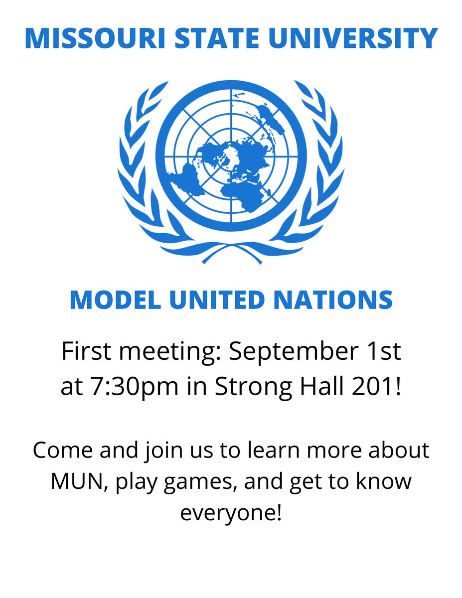 MSU_ModelUN's tweet image. ATTENTION! First meeting is September 1st at 7:30pm in Strong Hall 201! We are going to hang out and get to know everyone! Be there or be square 😉