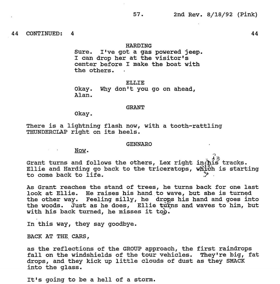 Can we talk about three things in Jurassic Park that bother me that the screenplay had covered?Here’s the first: the discovery of why the Triceratops was sick was omitted from the final cut of the scene.This picks up from the end of the “big pile of shit” scene.