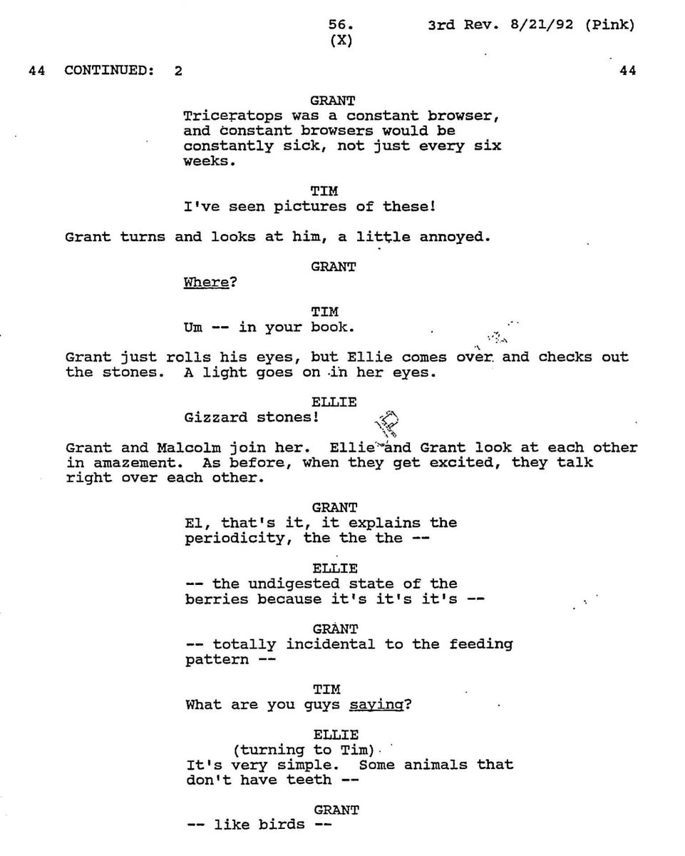 Can we talk about three things in Jurassic Park that bother me that the screenplay had covered?Here’s the first: the discovery of why the Triceratops was sick was omitted from the final cut of the scene.This picks up from the end of the “big pile of shit” scene.