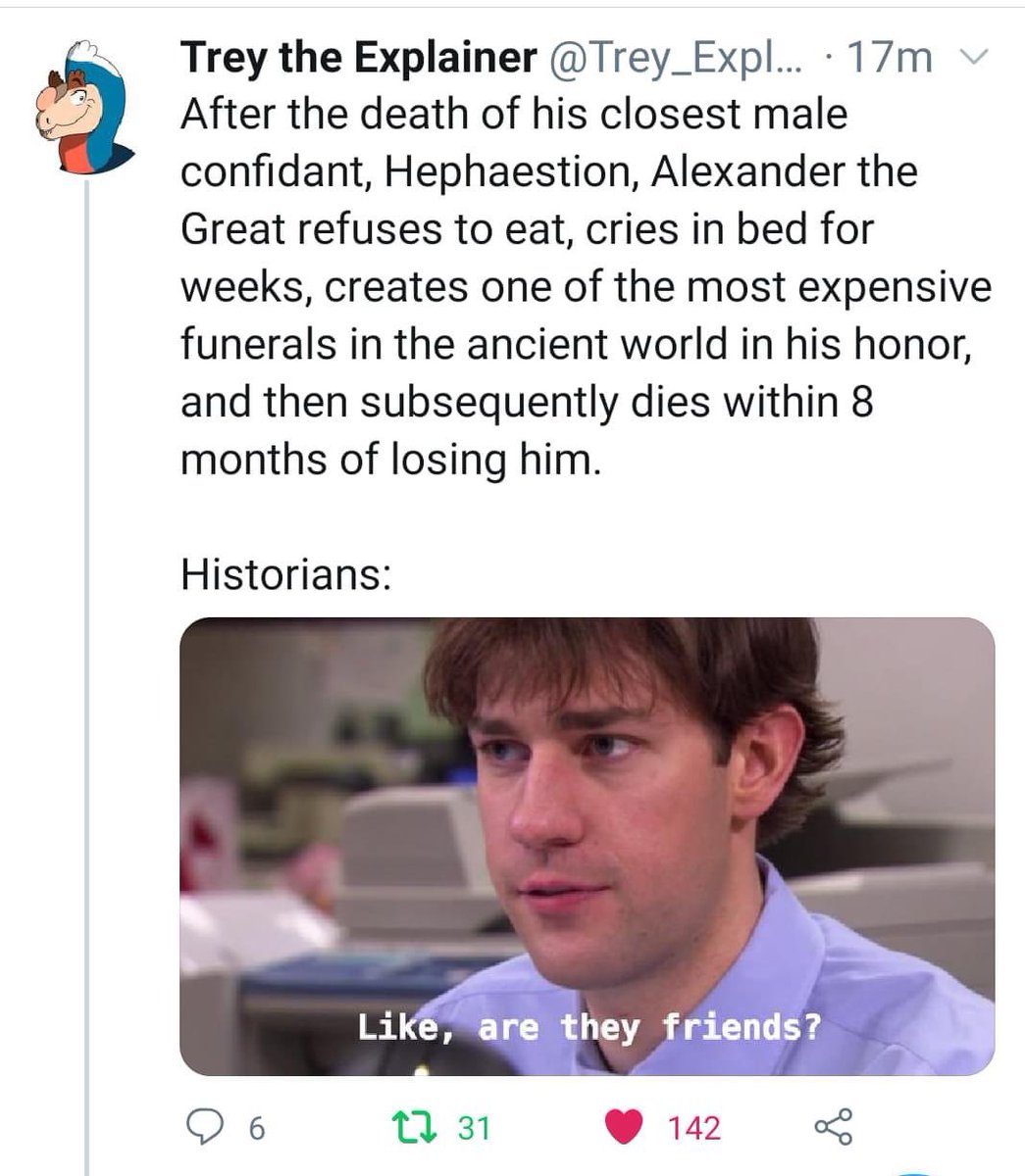 I have issues with posts like this. No contemporary historians, even very few historians of the last few decades, writing on AtG uphold this idea of a chaste “buddy” relationship between A and H. That line of thinking hasn’t been upheld for decades. Every modern researcher- 1/?