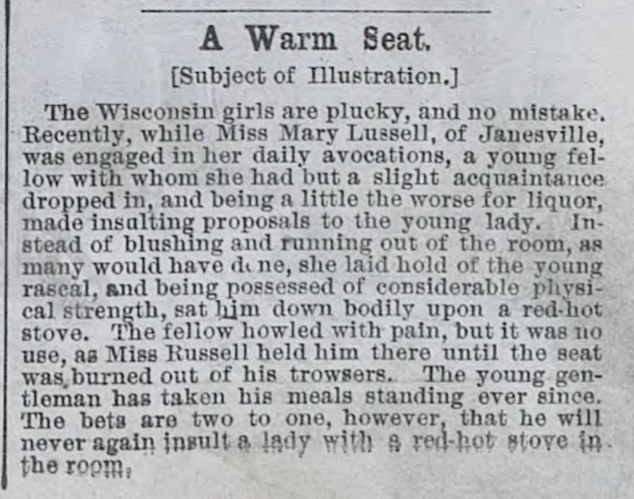 This Wisconsin girl didn't take kindly to 'insulting proposals' either!— IPN 1876