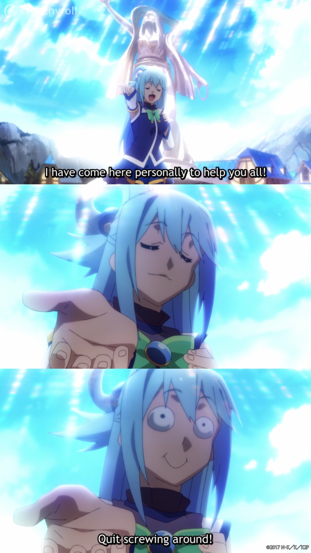 meme, crossover, spanish text, aqua (konosuba), kono subarashii