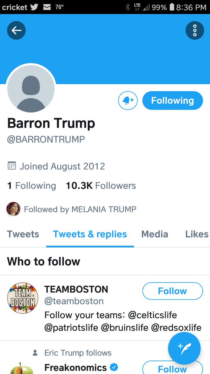 @12Tulip3 @BallerBarron @ron_waggoner @RieMcAz @DallasDietzenba We'll no Thursday 
If Barron speaks then we will no 
It's him or at less they new he was going 2 speak 
As long as they show respect & I agree with their tweets it doesn't matter if it is or not 
It's not the 1 Melania follows as of now 
But only they no & time will tell