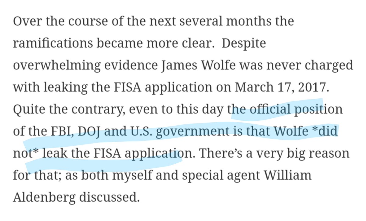There is nothing to suggest "official position" is that Wolfe didn't leak. He simply wasn't charged. Agent Dugan says he leaked. The entire pleadings are about a leak investigation. There wasn't sufficient direct evidence to convict.They asked for 2yrs jail. No conspiracy.