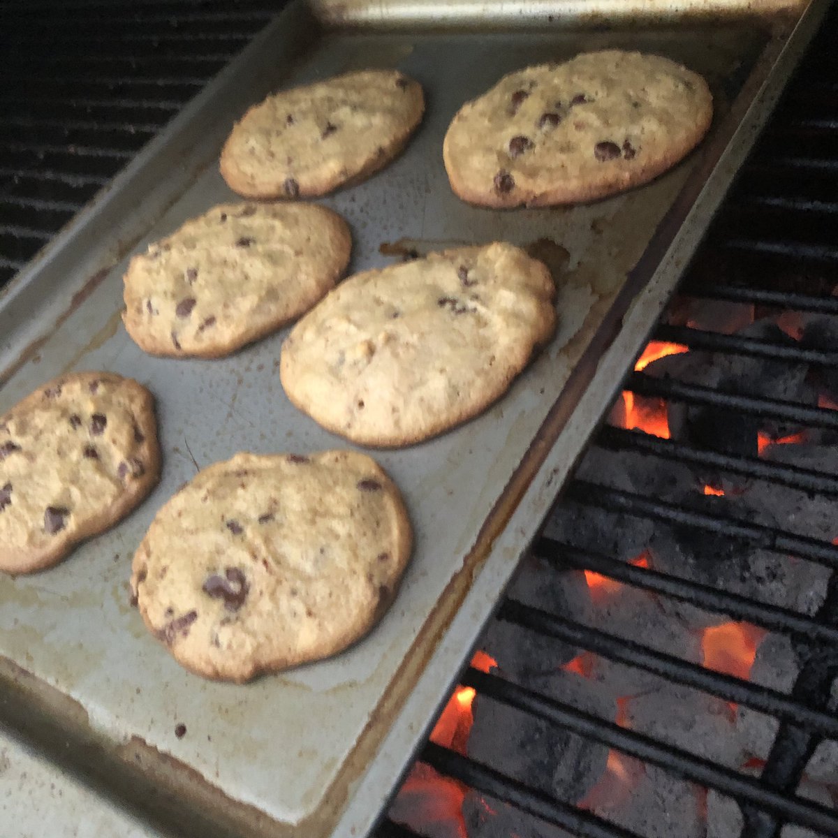TAulbur's tweet photo. Tonight on the Grill..

•Salmon on a Cedar Plank
•Bacon Wrapped Asparagus 
•Thick Ass Pork Chops

Yeah the grill was still sizzling so I threw on some chocolate chip cookies!

#SummerTime #GrillWork 🔥 https://t.co/m0z5fv8I1a
