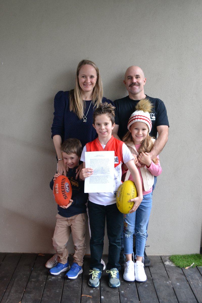 1116sen's tweet photo. LISTEN: On The Kids Edition with @DaisyPearce6 we were surprised by 10 year old Jackson from Sandringham, who told an amazing story using a host of AFL player surnames. This is a must listen.

Here is Jackson and his beautiful family.

Link: https://t.co/u6nsyvZ3qk https://t.co/hElz6cNA2i