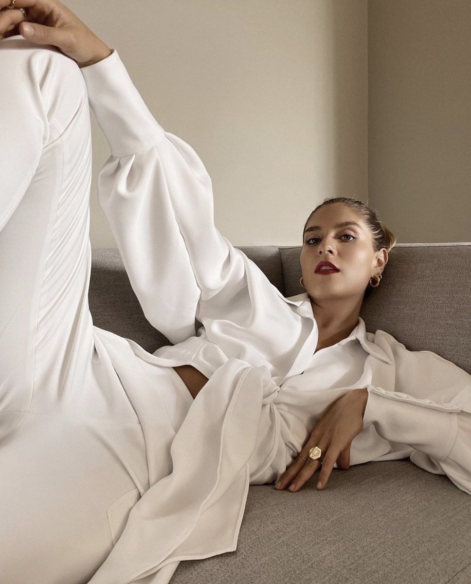 GeraldineLust's tweet photo. @lauratobonyepes wearing our signature ‘Kamziz Blouse’ and ‘Polyester Track’ pants at home. Even when you have nowhere to go, dressing up for yourself is a great way to boost your mood and pretty much everything about the day. 🤍 https://t.co/YpBj070m6F